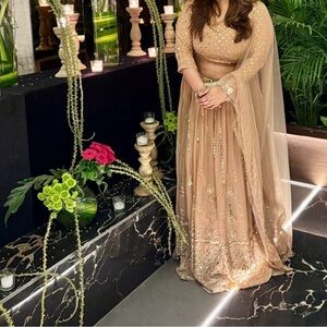 Embellished Beige Lehenga Set with Sheer Dupatta